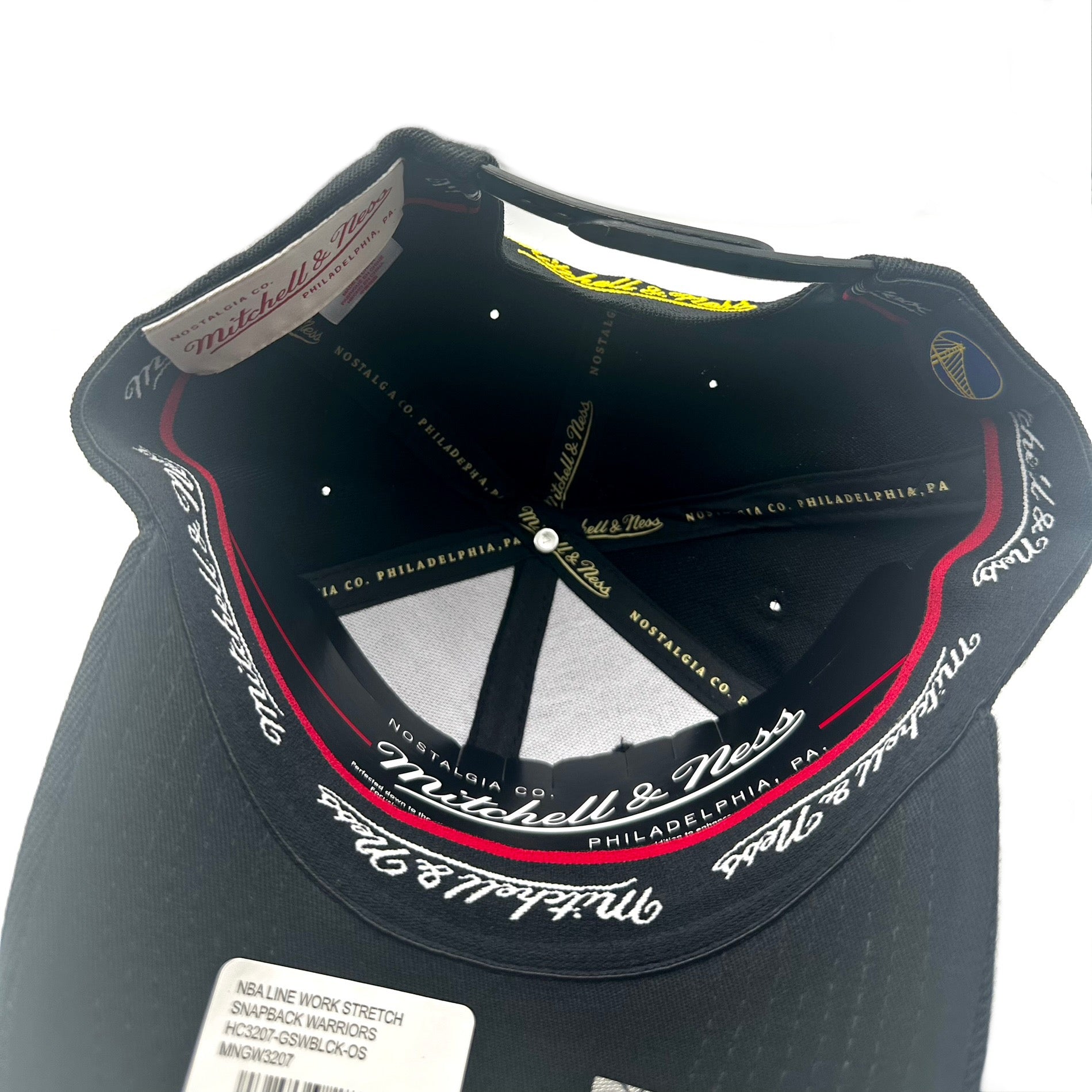 Golden State Warriors Hat - Black NBA Line Work Snapback Cap - Mitchell & Ness
